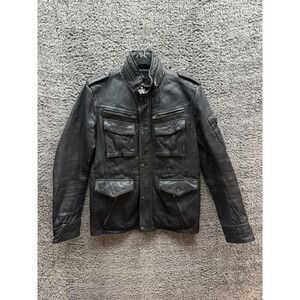 Jackrose Full-Zip Leather Hooded M-65 Military Jacket Black Mens Size 5